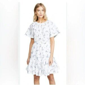 Rebecca Taylor Flare Mini Dress Open Back Blue white floral cotton Size 4 Spring